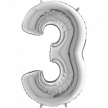 Куля повітряна 40" Цифра 3 срібло Ф, 3207-1161 Куля повітряна 40" Цифра 3 срібло Ф, 3207-1161