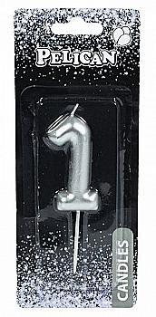 Свічка-цифра для торта Pelican "1", срібло, 6 см, 866021 Свічка-цифра для торта Pelican "1", срібло, 6 см, 866021