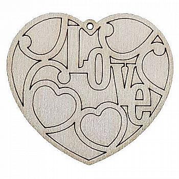 Фанера Серце Love з сердечками та гравіровкою 5*5,5 см, В-0270