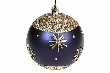 Куля ялинкова 8 см, синій матовий з золотом, 898-159 Куля ялинкова 8 см, синій матовий з золотом, 898-159