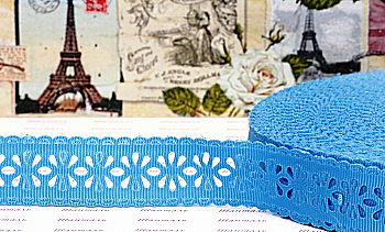 Стрічка репсова з перфорацією Квіточки, бірюзова ТМ "Шанталь"