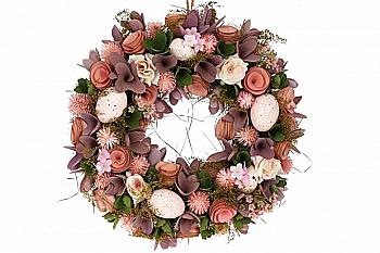 Вінок декоративний пасхальний 33 см, лілово-персиковий, 743-887