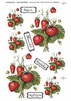 Карта декупажная А4 на рисовой бумаге "Клубника", R 126