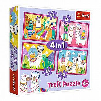 Пазл "4 в 1 mix" - Лами у відпустці, Trefl, 34322 Пазл "4 в 1 mix" - Лами у відпустці, Trefl, 34322