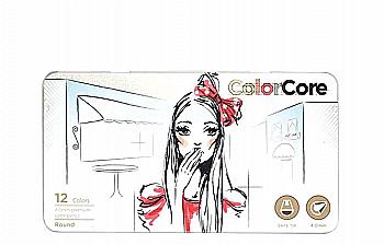 Олівці 12 кол. ColorCore круглі у метал. пеналі, E3130-12TN-B, Marco Олівці 12 кол. ColorCore круглі у метал. пеналі, E3130-12TN-B, Marco