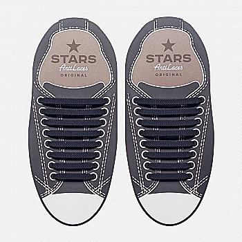 Силиконовые антишнурки AntiLaces Stars, 38-68 мм, 16 шт, черные Силиконовые антишнурки AntiLaces Stars, 38-68 мм, 16 шт, черные