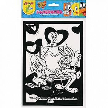 Раскраска А4 "Бархатный трафарет" "Looney Tunes", Сentrum 83829