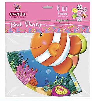 Колпаки бумажные D13 см Зверята Микс, 6 шт, Eventa