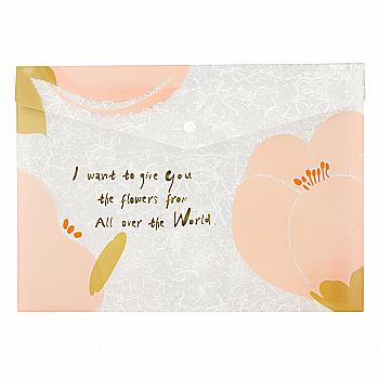 Папка на кнопці А4+, Fleur, рожева, 1495-10