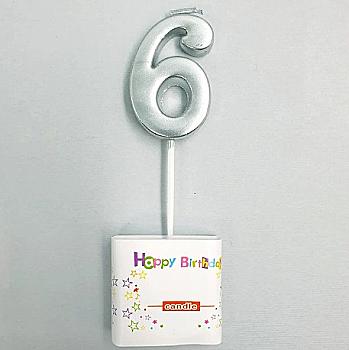 Свеча цифра "6", серебро, 5-62775
