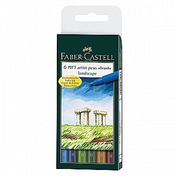 Набір ручок капілярних PITT Brush 6 шт. "Пейзаж" в пласт. кор., 167105 Faber-Castell*** Набір ручок капілярних PITT Brush 6 шт. "Пейзаж" в пласт. кор., 167105 Faber-Castell***