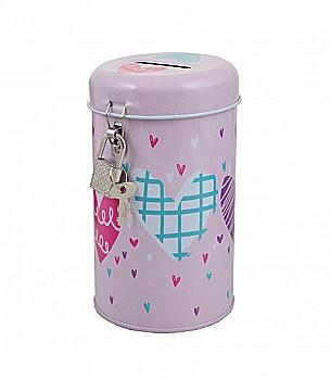 Копилка круглая металл. "Hearts" 7,6*13см, 707065