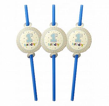 Трубочки для коктейля "1st birthday" голубые, 6 шт, F-9035607