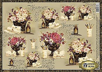Карта декупажная А3 Цветы Катрины, 40 г/м², Е 058 Vintage Design Карта декупажная А3 Цветы Катрины, 40 г/м², Е 058 Vintage Design