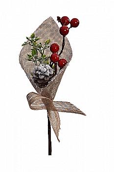 Декор новорічний Штучна гілочка сосни 21 см з шишками/черв. ягодами, 90060068