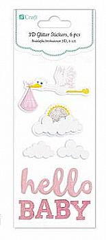 Наклейки 3D с глиттером - Hello Baby (6 шт.), DPNB-085 DpCraft Наклейки 3D с глиттером - Hello Baby (6 шт.), DPNB-085 DpCraft