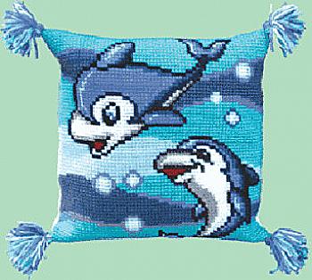 Набор для вышивки подушки крестиком РТ-123 Дельфины 40*40 см ТМ "Чарівна Мить"