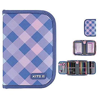 Пенал Kite 1 отделение, 2 отворота, с наполнением 622H Purple Chequer, K24-622H-3 Пенал Kite 1 отделение, 2 отворота, с наполнением 622H Purple Chequer, K24-622H-3