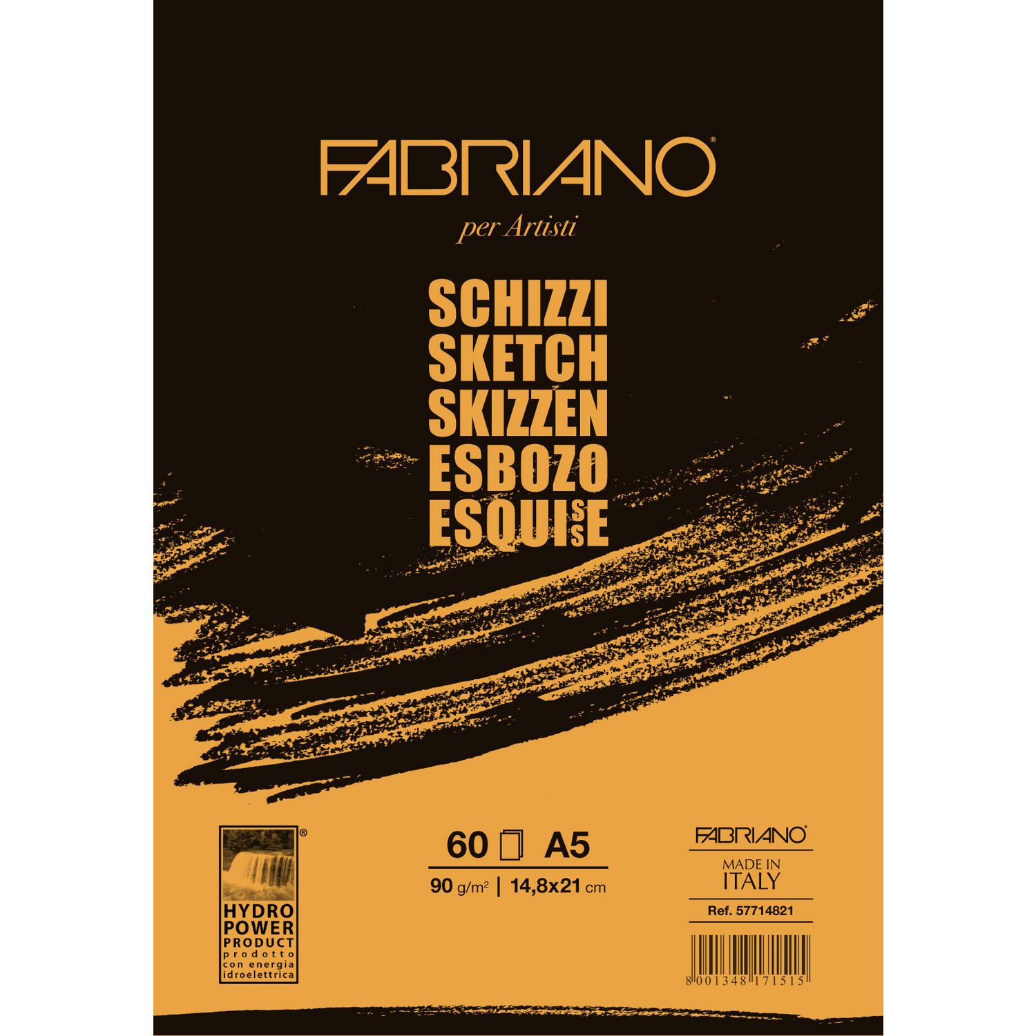 Склейка для ескізів Schizzi Sketch А5 (14,8х21см), 90г/м2, 60л., Fabriano