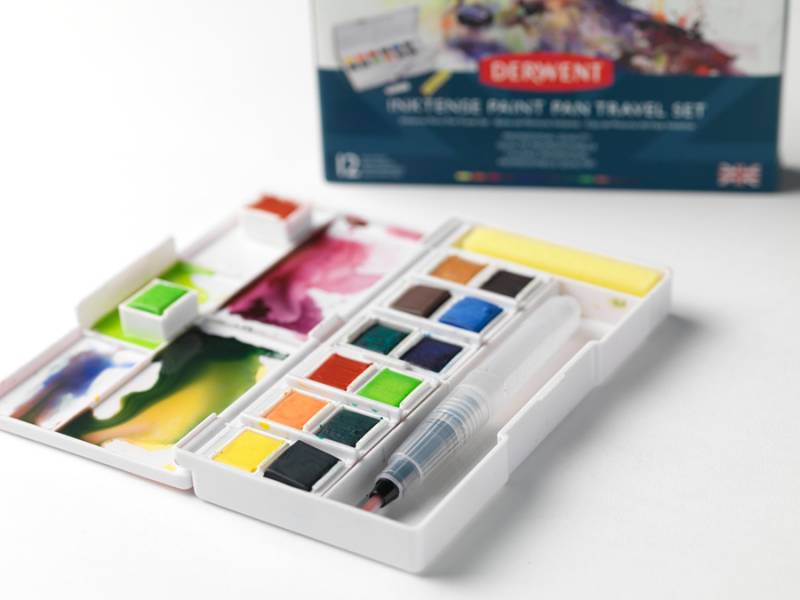 Набір Inktense Paint Pan Travel №1, 12 кольорів+пензель з резервуаром, Derwent, 2302636 1