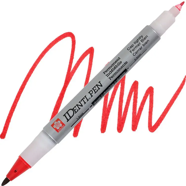Маркер перманентний, двосторонній, Identi Pen, Червоний, Sakura