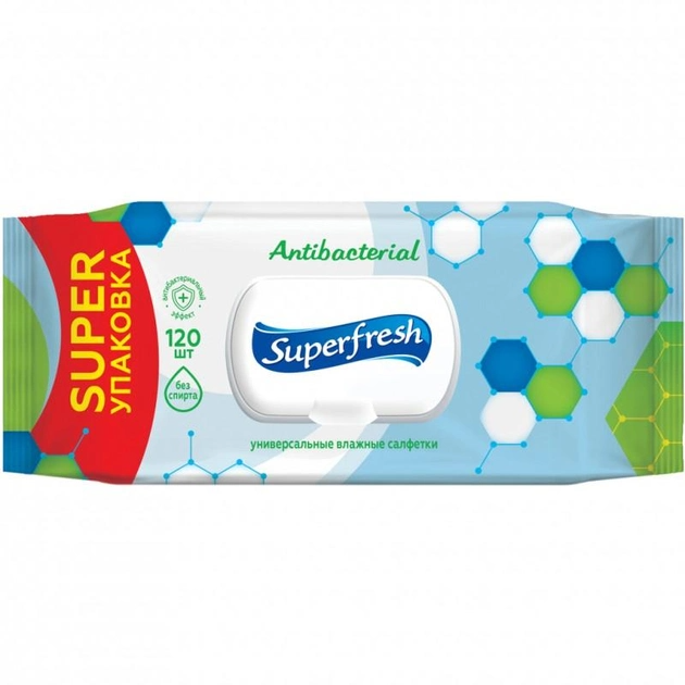 Салфетки влажные Antibacterial с клапаном 120 шт., Superfresh, 42105626