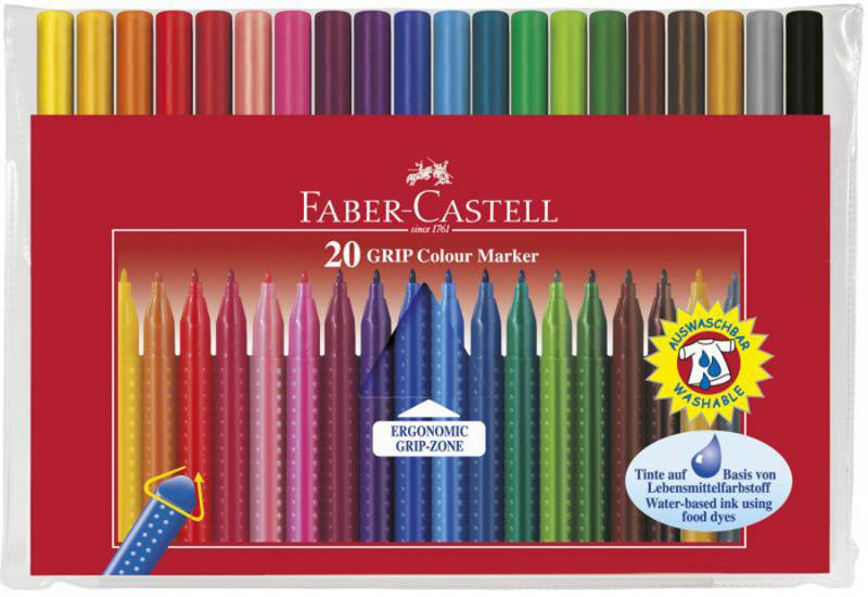 Фломастери 20 кол. Grip тригранні в пласт. футлярі, 155320 Faber-Castell