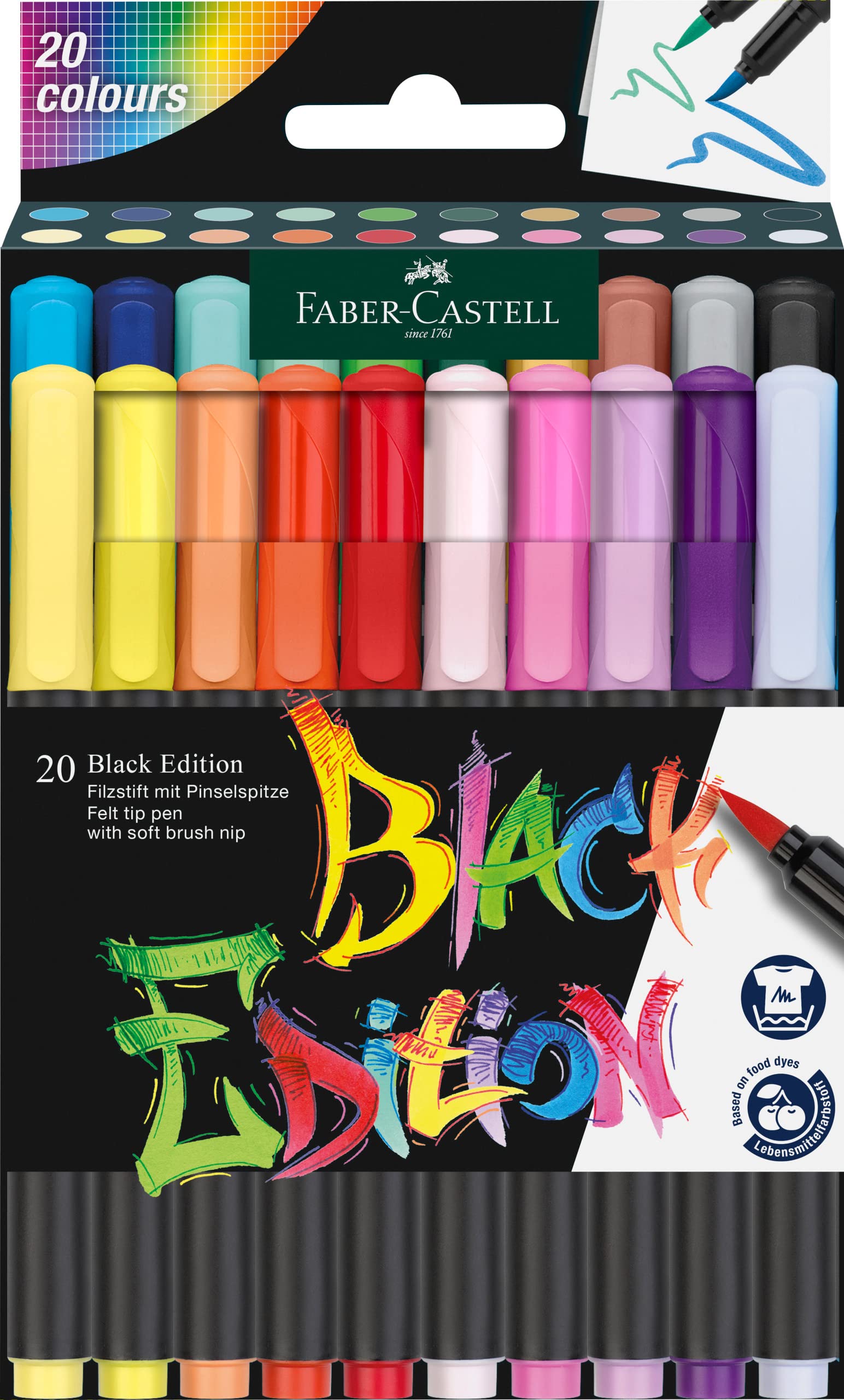 Фломастер-кисть 20 цв. Black Edition, картон, 116452 Faber-Castell