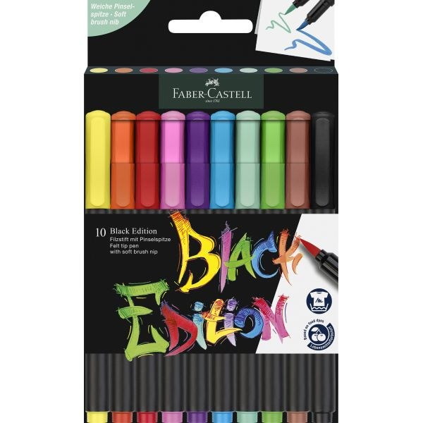 Фломастер-кисть 10 цв. Black Edition, картон, 116451 Faber-Castell
