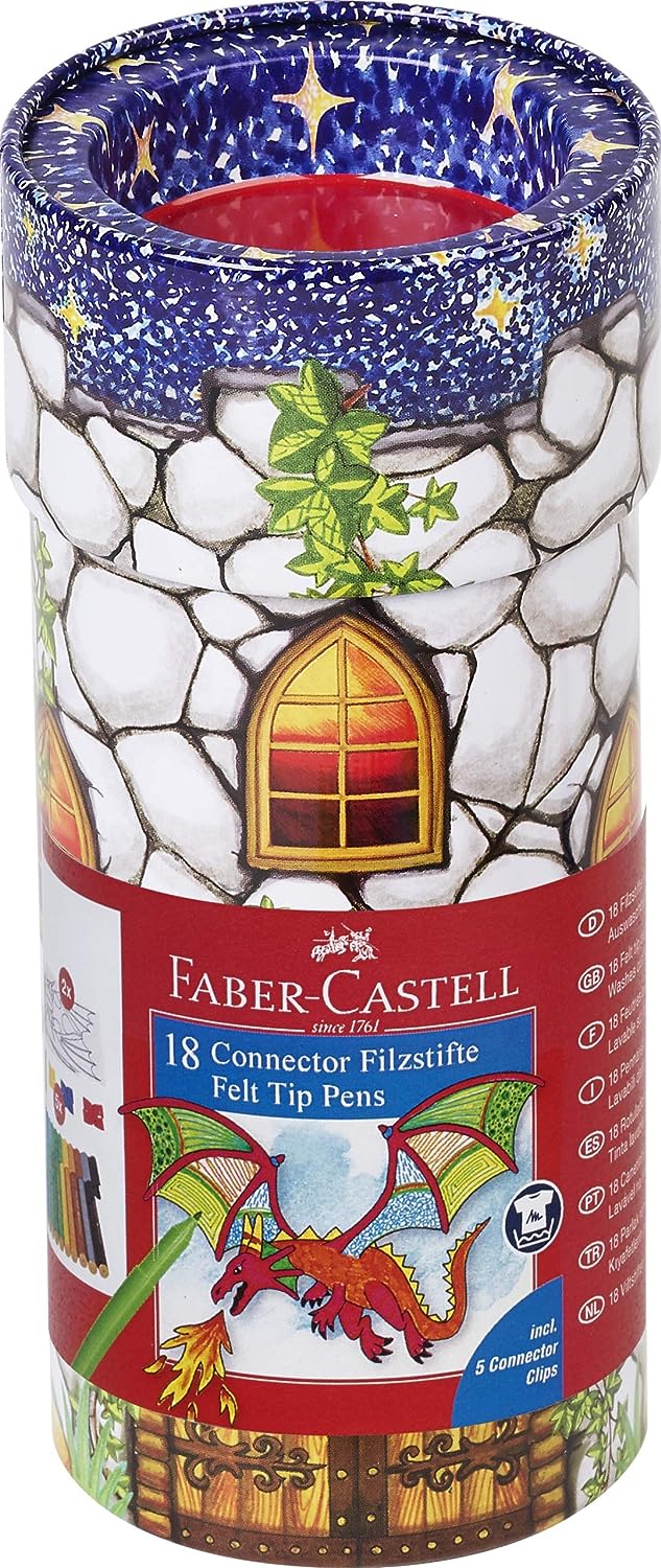 Фломастери 18 кол. Connector метал. банка, 155518 Faber-Castell