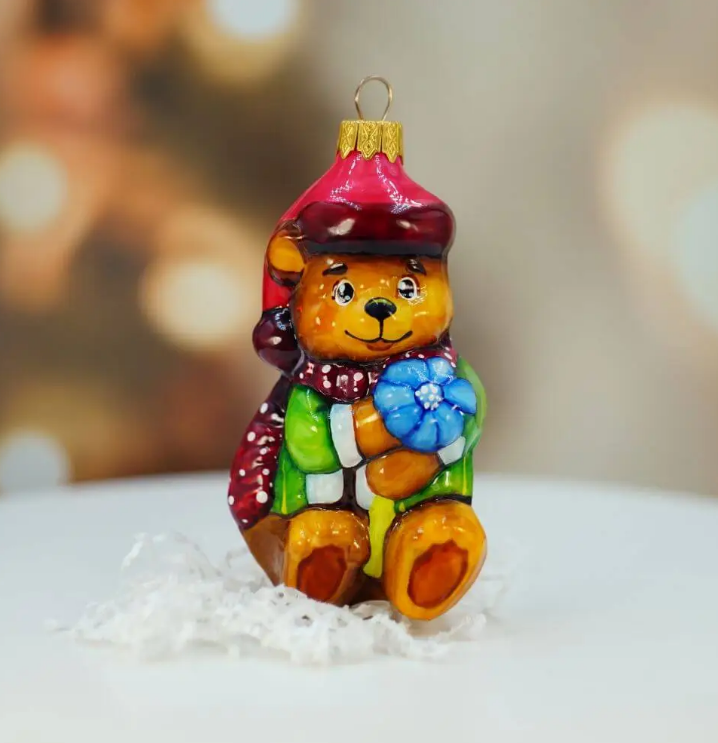 Іграшка ялинкова "Ведмедик з волошкою", MarryChupmas