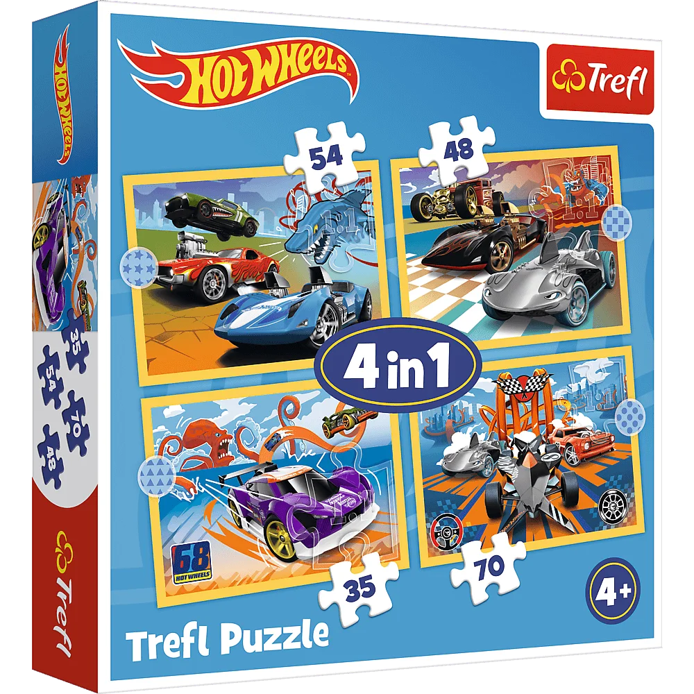 Пазл "4 в 1" - Автомобілі Хот Вилс/Mattel Hot Wheels, Trefl, 34627, Trefl, 34627