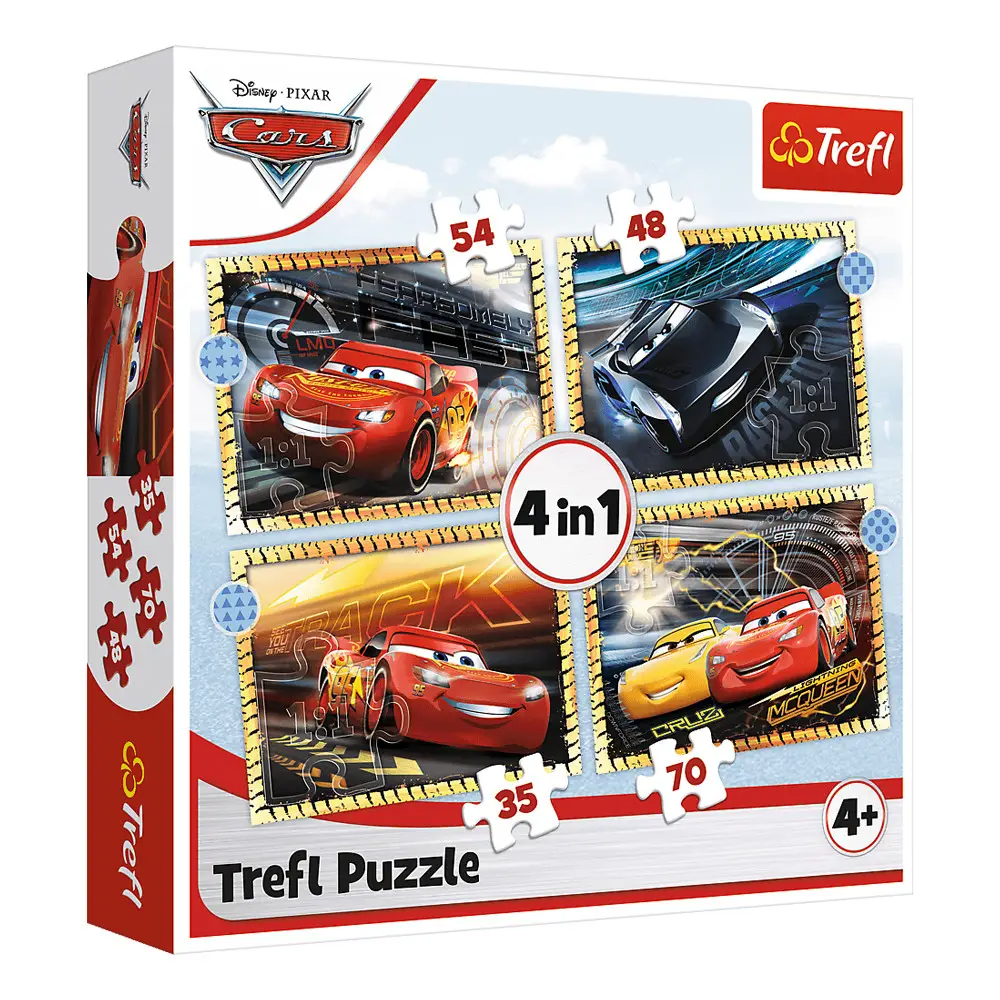 Пазл "4 в 1" - Напоготові, вперед!/Disney Cars 3, Trefl, 34608