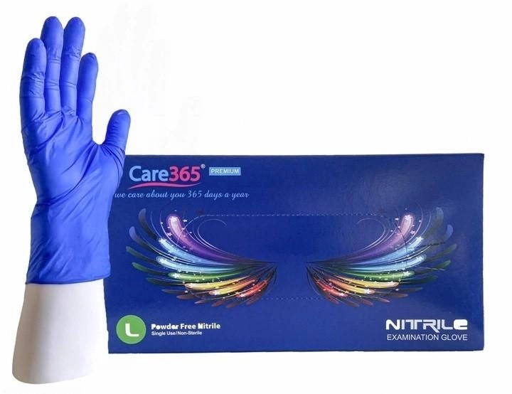 Перчатки "Care 365" нитриловые смотровые неопудренные, нестерильные, голубые L, 100шт/уп, 17208825