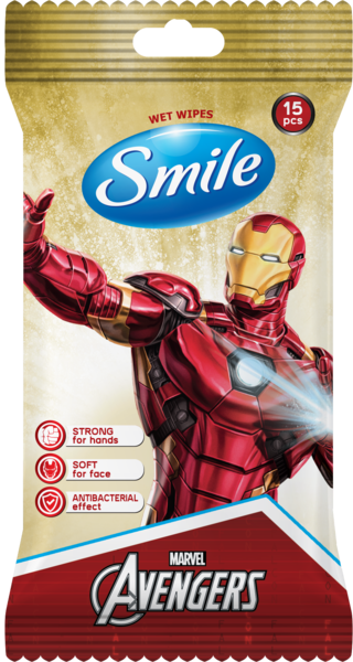 Серветки вологі Смайл Antibacterial "Marvel" 15 шт. єврослот 1