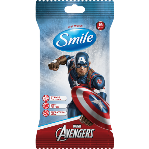 Серветки вологі Смайл Antibacterial "Marvel" 15 шт. єврослот 2