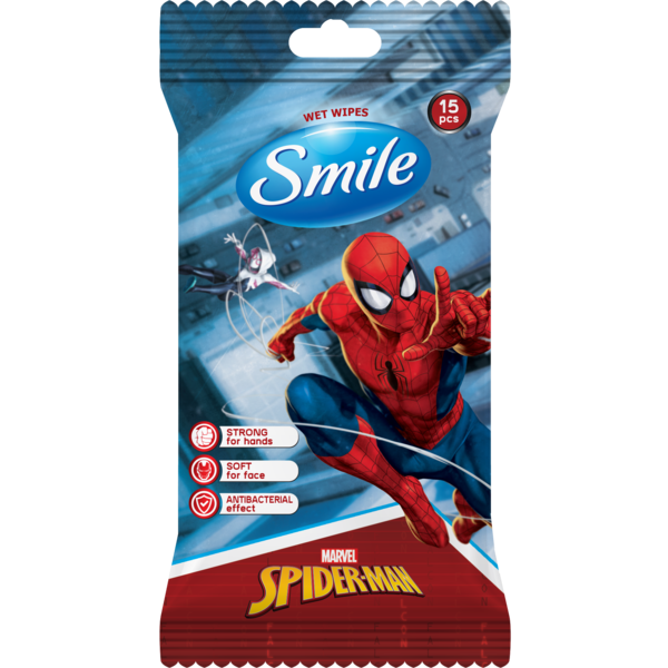 Серветки вологі Смайл Antibacterial "Marvel" 15 шт. єврослот