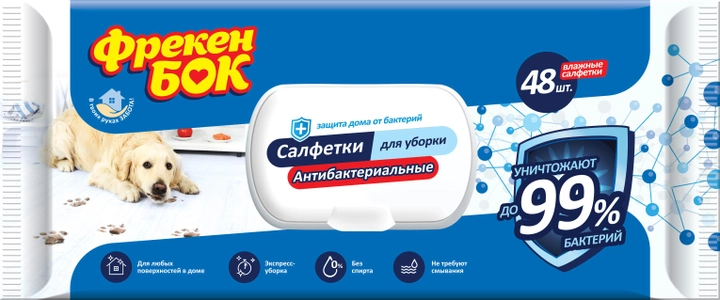 Серветки господарчі вологі ФБ "Антибактеріальні для дому" 48 шт., з клапаном, 42401100