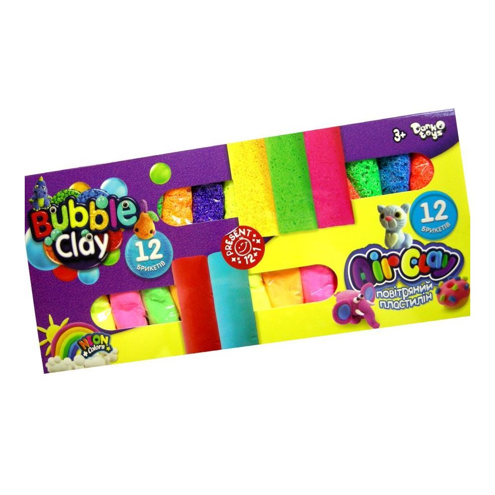 Набір креативної творчості "Air Clay 12 шт + Bubble Clay 12 шт" укр (12), ARBB-02-01U