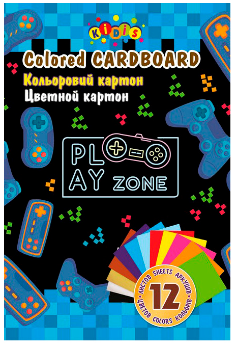 Картон кольоровий А4, 12 арк. Kidis, Play Zone, 13491