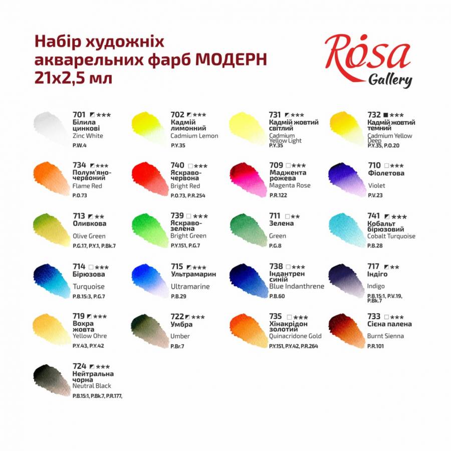 Набір акварельних фарб 21 кол. "Модерн", метал. пенал, Rosa Gallery 2