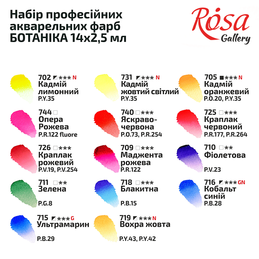 Набор акварельных красок 14 цв. "Ботоника", кювета, мет., пенал, Rosa Gallery 3
