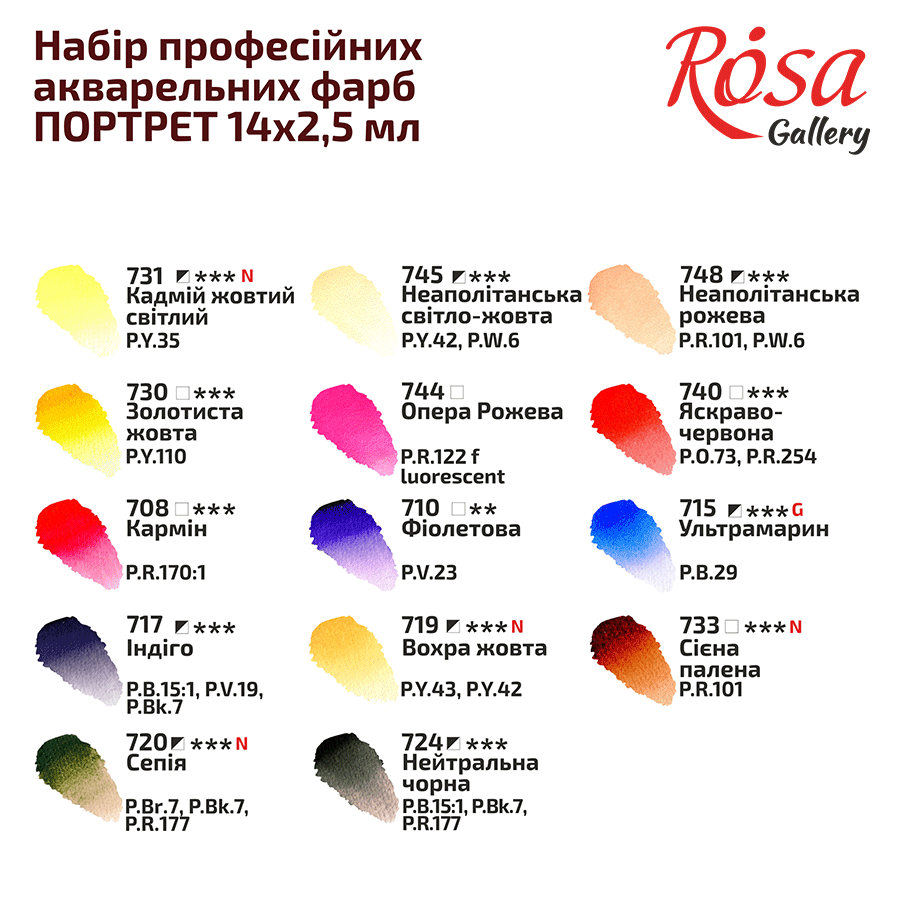 Набір акварельних фарб 14 кол. "Портрет", кювета, мет., пенал, Rosa Gallery 3