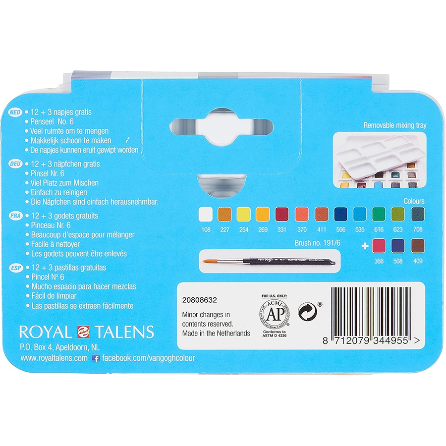 Набір акварельних фарб Van Gogh Pocket box, 12 кювет+3 Безкоштовно, Royal Talens 3