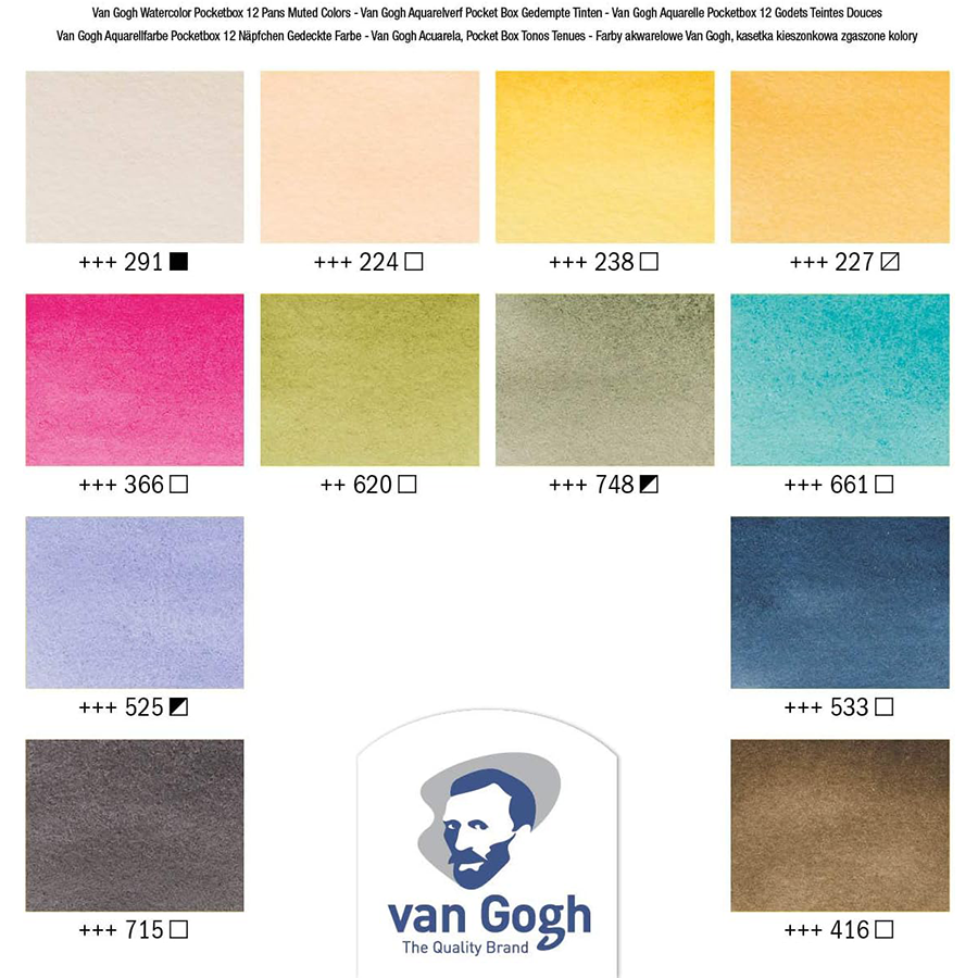 Набір акварельних фарб Van Gogh Pocket box Muted Colours 12 кювет+пензлик, Royal Talens 3