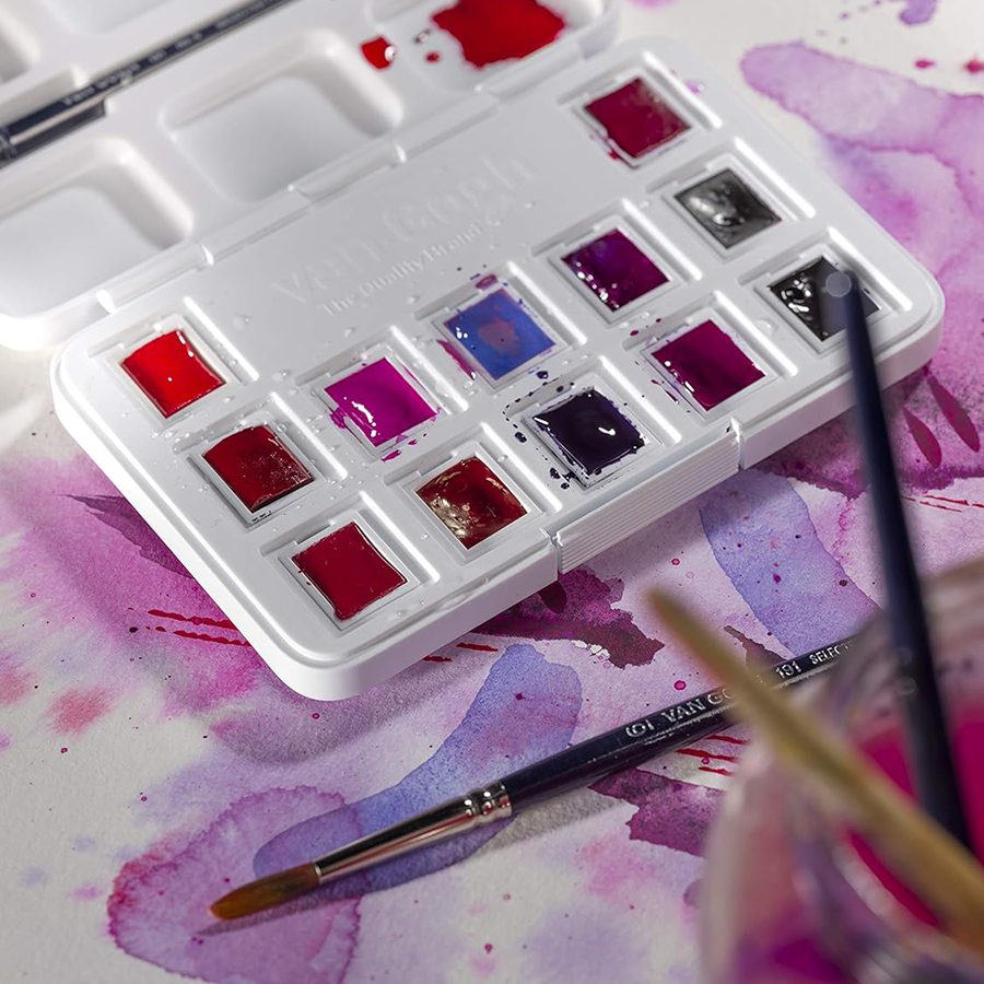 Набір акварельних фарб Van Gogh Pocket box Pinks & Violets 12 кювет+пензлик, Royal Talens 3