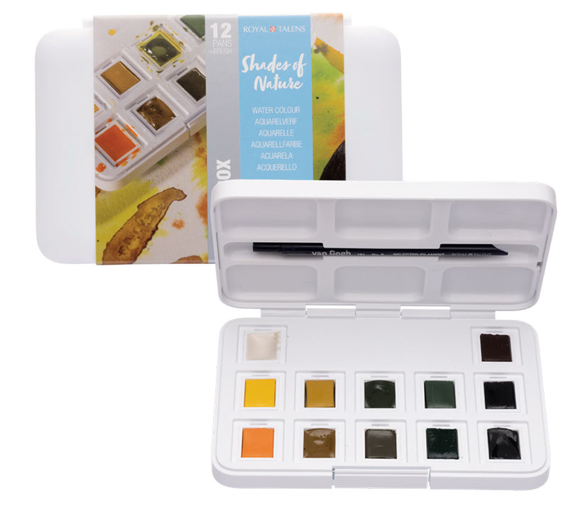 Набір акварельних фарб Van Gogh Pocket box Shades of Nature 12 кювет+пензлик, Royal Talens 1