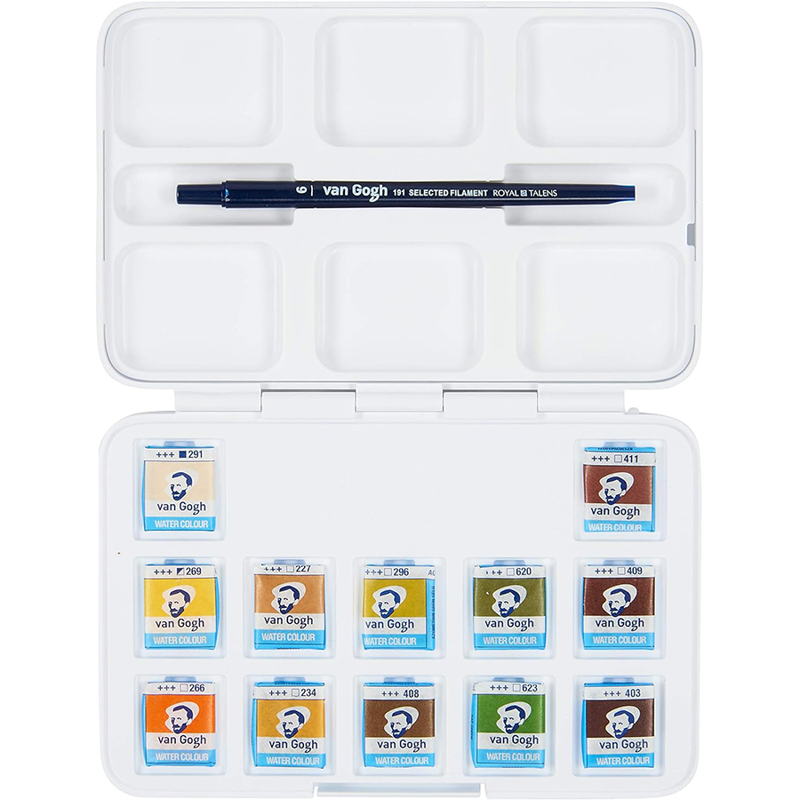Набір акварельних фарб Van Gogh Pocket box Shades of Nature 12 кювет+пензлик, Royal Talens 2
