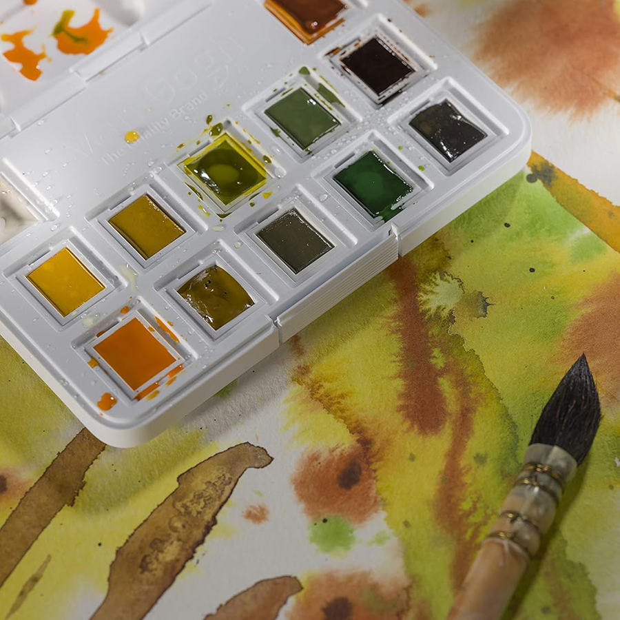Набір акварельних фарб Van Gogh Pocket box Shades of Nature 12 кювет+пензлик, Royal Talens 4