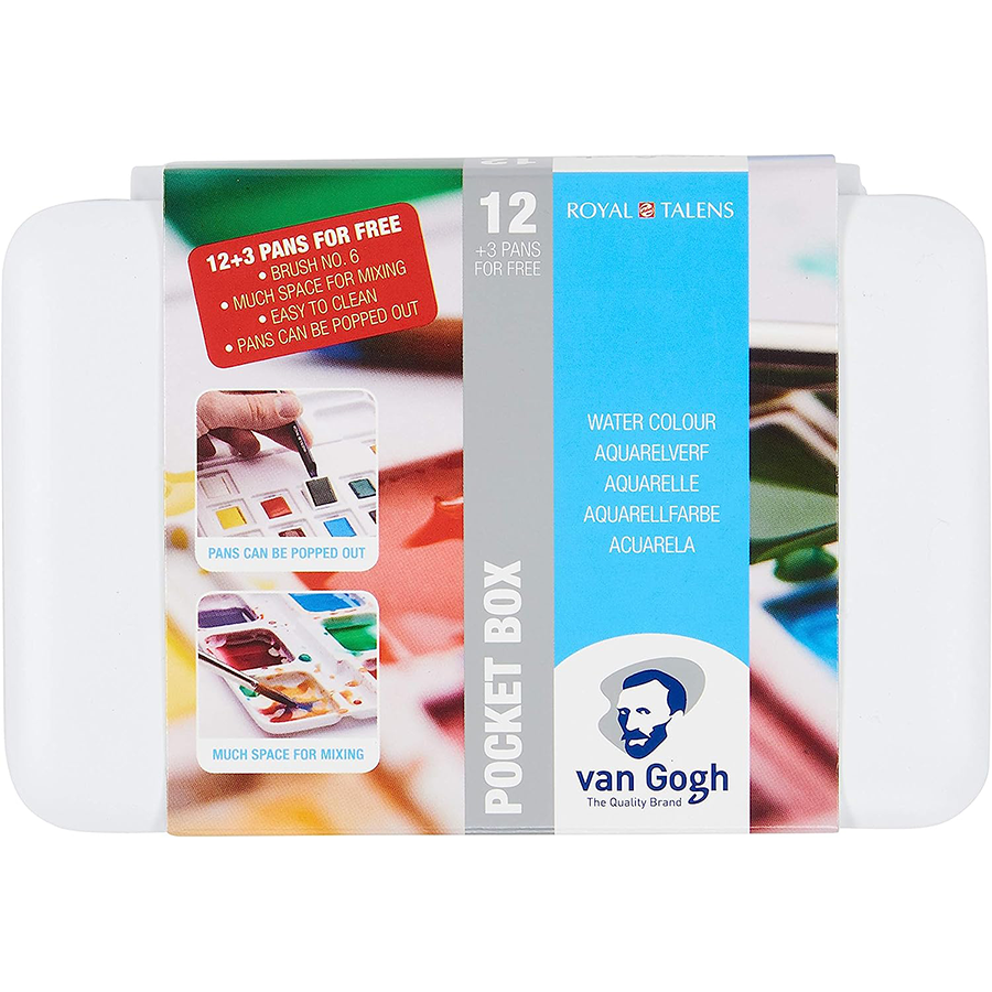 Набір акварельних фарб Van Gogh Pocket box, 12 кювет+3 Безкоштовно, Royal Talens